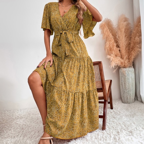 Boho Blue Butterfly Sleeve Ruffle Maxi Dress - Picture 5 of 10